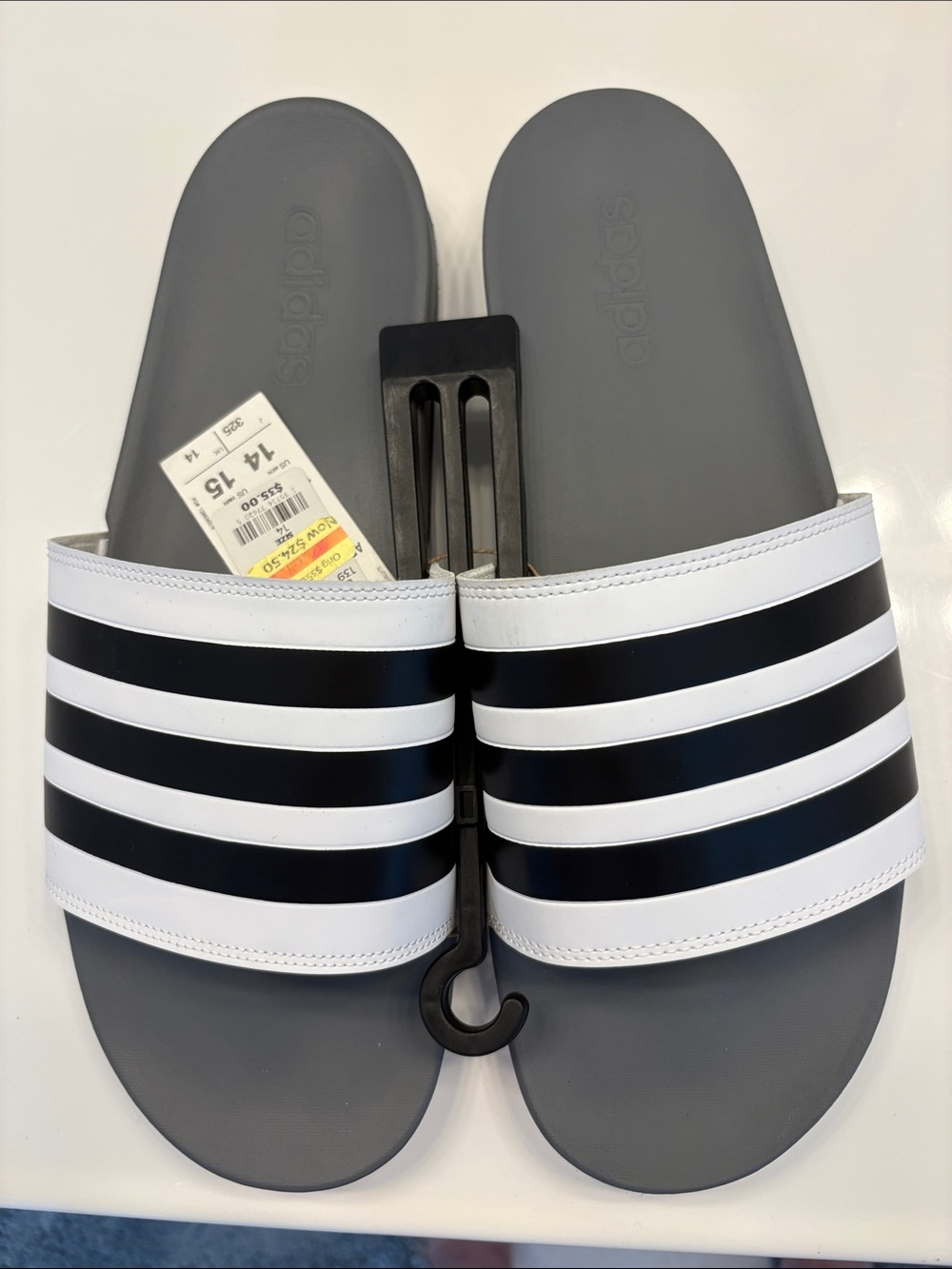 adidas Gray Slide Sandals with White & Black Stripes